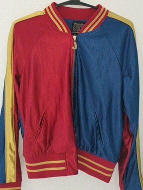 Harley Quinn Bomber Jacket - Red & Blue with Gold Trim